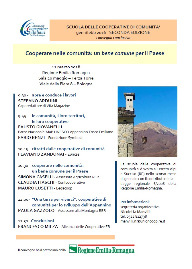 11/3 BOLOGNA: CONVEGNO COOPERATIVE DI COMUNITA’